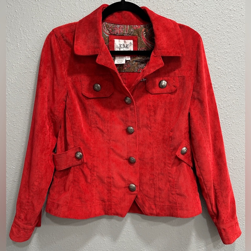 LAL Live a Little | Women’s Red Corduroy Blazer Classic Boho Style, Size PM